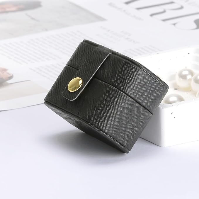 KUKUVR Small Travel Jewelry Box For Ring Stud Earring, Mini Jewelry Ring Holder for Multiple Rings, Portable Jewelry Storage Organizer Case (Black)