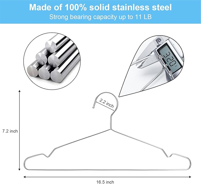Seropy Clothes Hangers Coat 50 Pack 17.7 Inch Large Bulk Wire Hanger Non-Slip Heavy Duty Clothing Hangers Metal Space Saving Thin Stainless Steel Hanger for Clothes