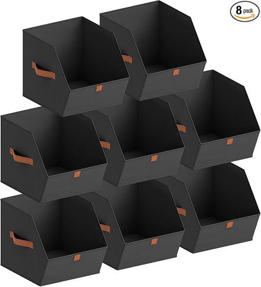 Homsorout Fabric Closet Storage Cubes - 8 Pack Square Storage Bins with Dual Handles for Clothes, Towels, Toys, Cube Storage Organizers for Bedroom, Nursery, Shelves, Closet, Small Spaces, Black