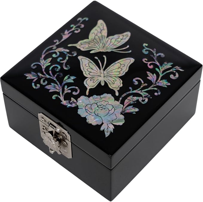 February Mountain Mother of Pearl Butterfly Small Jewelry Box - Gifts for Her Friendship, Birthday Gifts for Women, Mom, Wife, Girlfriend, Best Friend, BFF
