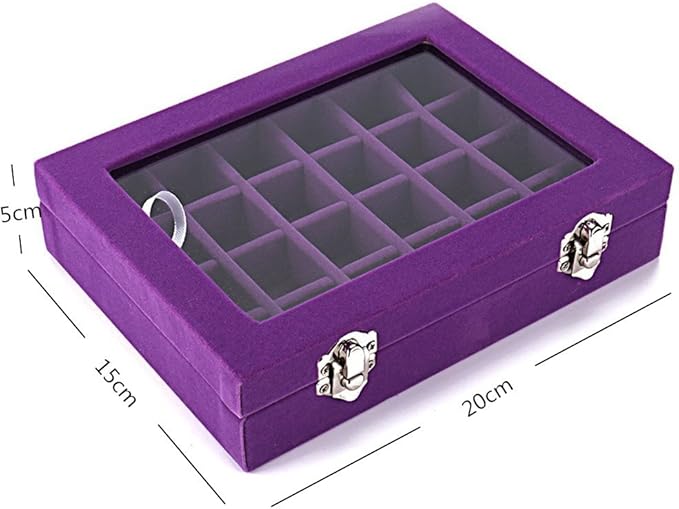 24 Grids Velvet Glass Ring Earrings Jewelry Box Earrings Organiser Storage Holder Display Case