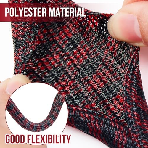 Cable Sleeve Self-Wrapping Wire Loom, Black Red,3/8 Inch x 50FT - Image 2