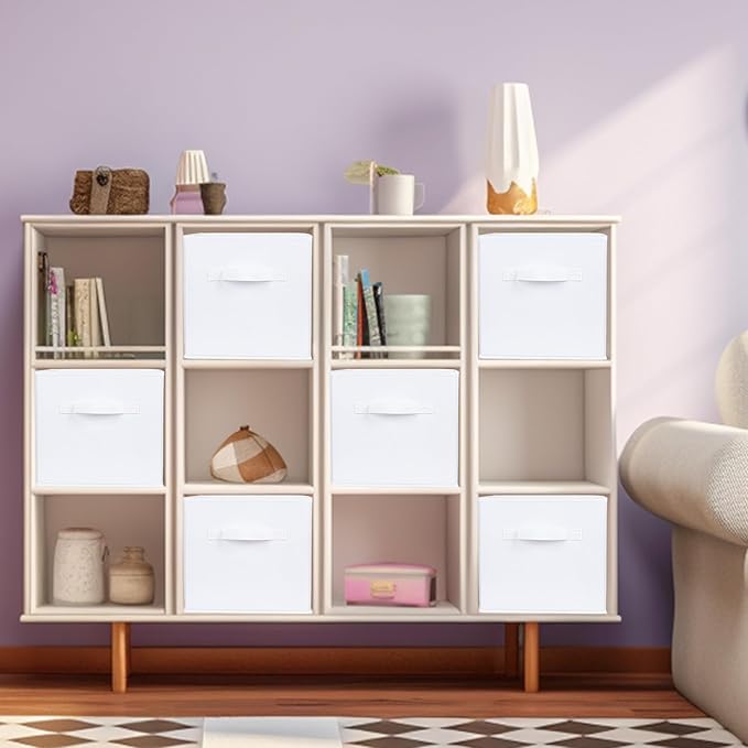 ShellKingdom Storage Bins, Foldable Fabric Storage Cubes and Cloth Organizer Drawer for Closet and Toys, 6 Pack (White)