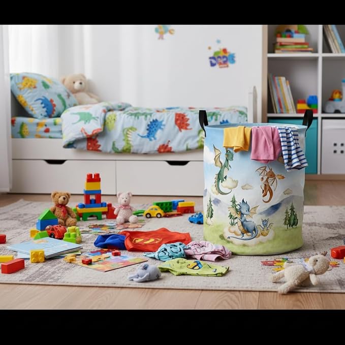 Baby Laundry Basket Baby Nursery Hamper Kids Laundry Basket Toy Storage Bin for Boys Room Decor Gift Baskets for Bedroom Bathroom(Flying Dinosaur)