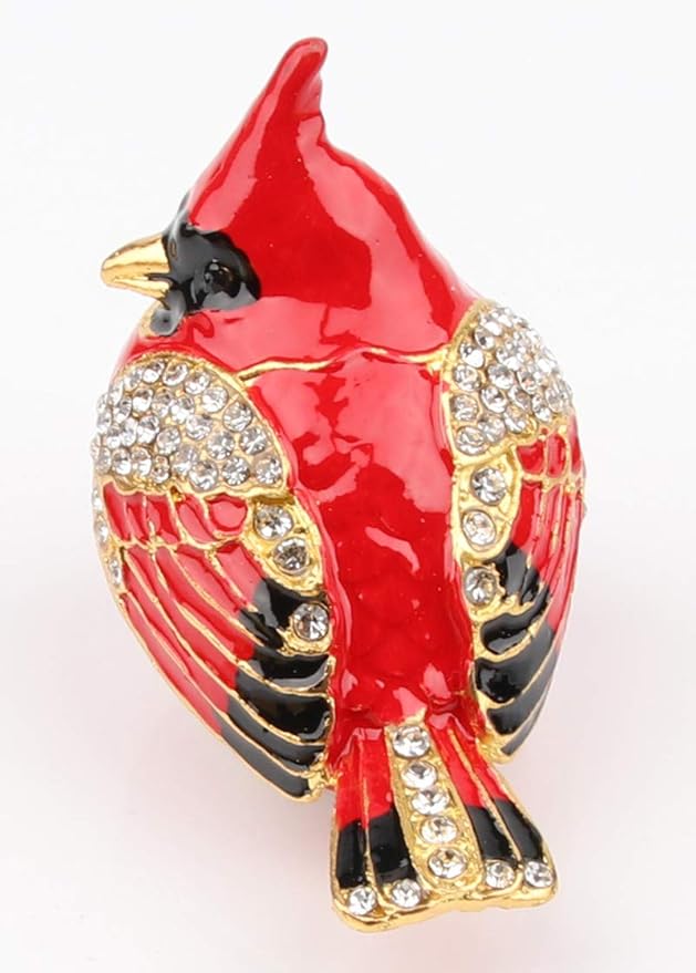 SEVENBEES Cardinal Bird Trinket Box Metal Enameled Animal Figurines Collectable Wedding Jewelry Ring Holder Organizer - Mothers Day Gifts