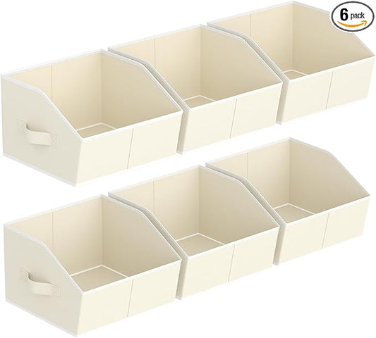 Homsorout Storage Bins for Shelves - Small Trapezoid Closet Shelf Organizer, Fabric Organization Bins with Handles, Storage Baskets for Clothes, Towel, Purse, 6 Pack, Beige