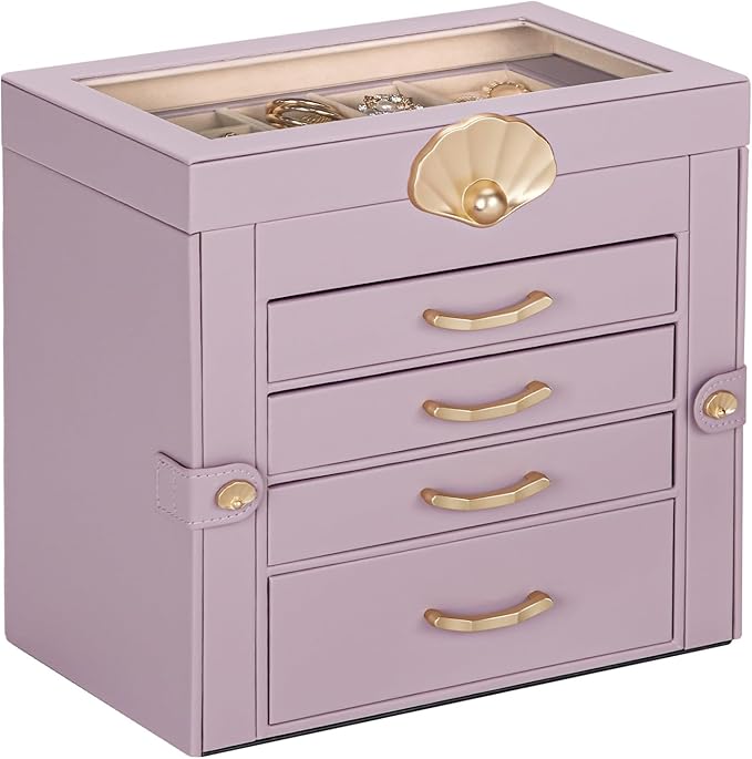 Enthralite Jewelry Box with 4 Drawers : Jewelry Display Organizer for Earrings Necklaces - Gift for Girls Women | Grey Purple