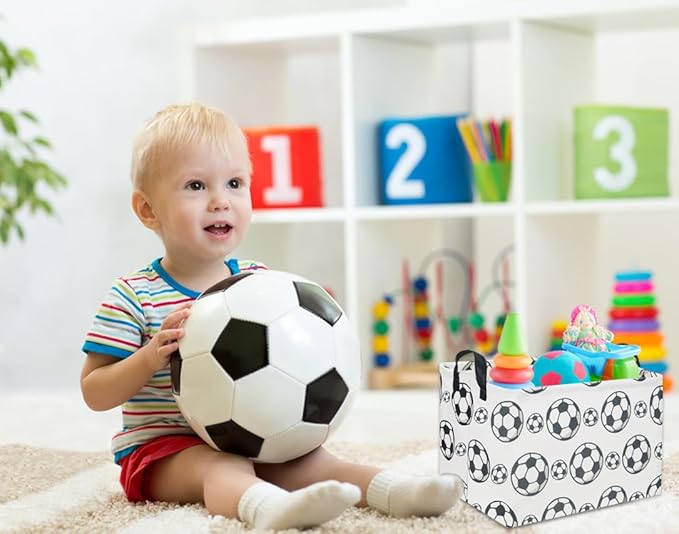 Rectangular Soccer Basket Kids Storage Bins Baby Boy Basket Kids Toy Storage Bin Organizer Box Boys Room Decor for Home(Soccer)