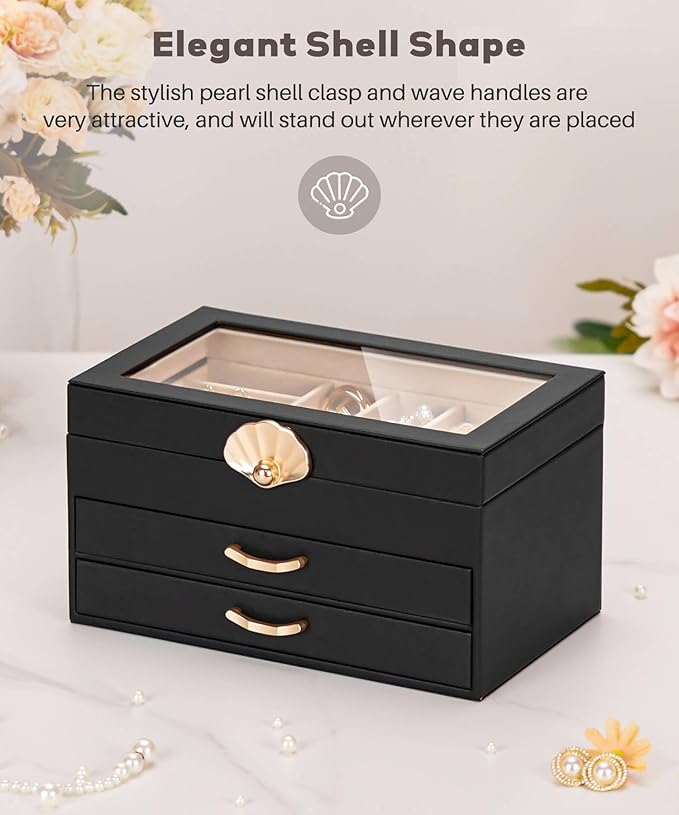 Enthralite Jewelry Box with 2 Drawers : Jewelry Display Organizer for Earrings Necklaces - Gift for Girls Women | Black