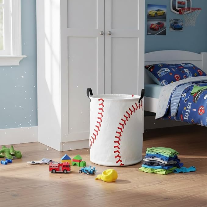 Baby Laundry Basket Baby Nursery Hamper Kids Laundry Basket Toy Storage Bin for Boys Room Decor Gift Baskets for Bedroom Bathroom(Baseball)