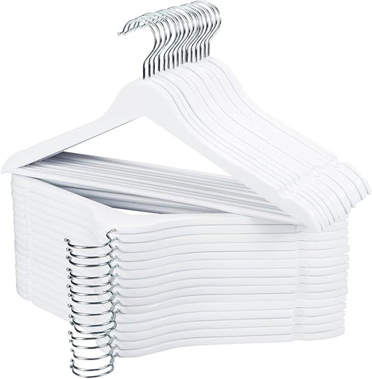 Edergoo Wooden Hangers 30 Pack, Smooth Wood Hangers with 360° Swivel Hook & Notches, Slim Coat Hanger Wooden for Closet, White
