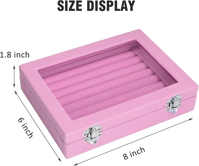 Vicoter Rings Organizer Tray 7 Slots Velvet Jewelry Earring Storage Box with Transparent lid Jewelry Display Case for Girls Wife Mom Women (Pink)