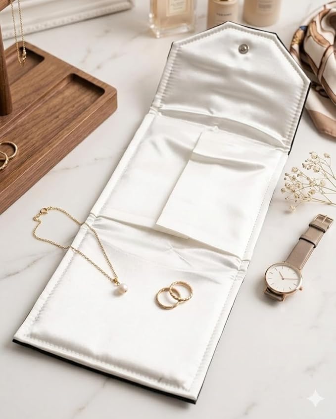 Novel Box Necklace Display Pearl Folder 8x6 inch Large Travel Jewelry Case - Wedding Jewelry Storage Holder with Smooth Finish - Jewelry Organizer Necklace Box - Black/White Stitched