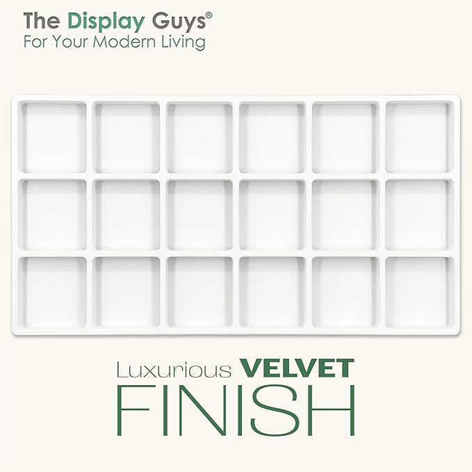 TheDisplayGuys For Your Modern Living 2-Pack 18-Compartments Flocked Velvet Jewelry Display Inserts - Tray/Case Liners - Ring Earrings Storage, (White) by The Display Guys