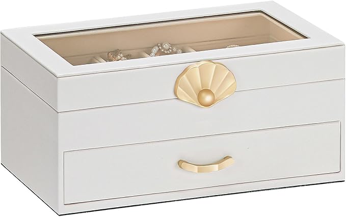 Enthralite Jewelry Box with 1 Drawer: Display Organizer for Earrings Necklaces - Gift for Girls Women (White)