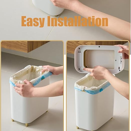 Yatmung Motion Sensor Trash Can Bathroom Automatic Touchless Lid - Sensor Garbage Can - Bathroom, Bedroom, Kitchen, Laundry Room, Small Spaces - Compact Smart Trash Bin - White with Gold Edge, 1Pack