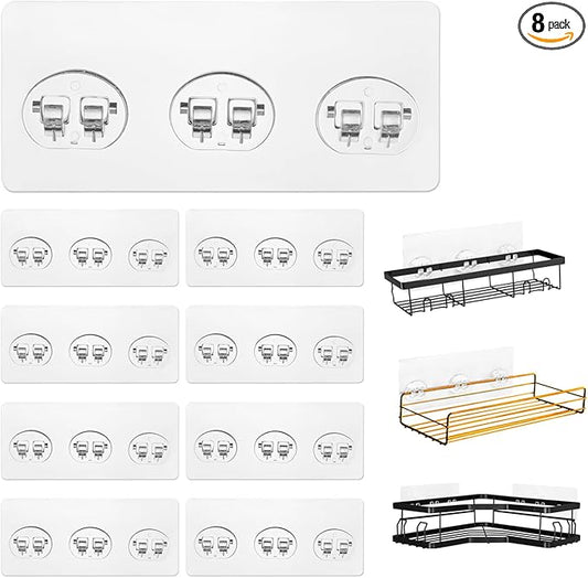 8 Pack Shower Caddy Adhesive Replacement, Strong Shower Shelf Adhesive Hooks for Corner Shelf Basket, Bathroom Rack, Kitchen Rack and Soap Holder