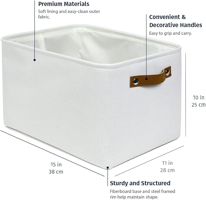 OrganiHaus Large Fabric Storage Baskets for Shelves 3 Pack, 15x11in Closet Storage Bins, Canvas Storage Bin for Organizing, Cloth Baskets, Linen Closet Organizers, Off-White