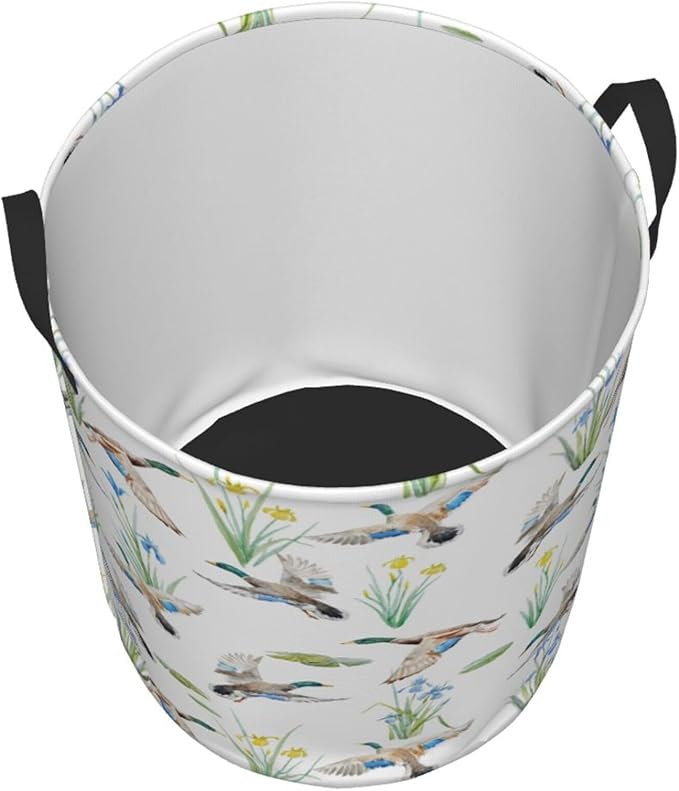 Laundry Basket Watercolor Mallard Duck Room Decor,Round Laundry Hamper Waterproof Dirty Clothes Hamper Collapsible Laundry Baskets With Handles,Toy/Clothes Storage Basket For Home Dorm Bathroom Decor