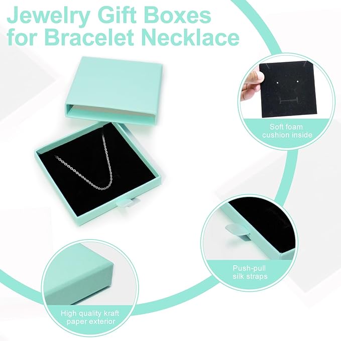 4 Pcs Jewelry Gift Box, 3.5×3.5x0.7Inch Cardboard Jewelry Boxes, Fancy Necklace Bracelet Earring Drawer Organizer Box, Kraft Empty Jewellery Boxes for Necklace Ring Earring Display Box(Blue)