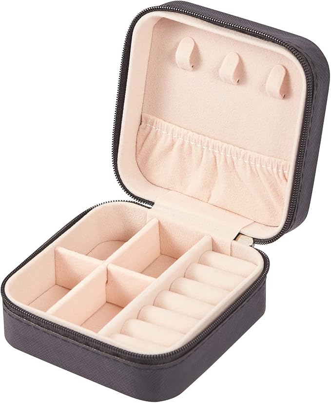 PU Leather Small Jewelry Box, Travel Portable Jewelry Case for Ring, Pendant, Earring, Necklace, Bracelet Organizer Storage Holder Boxes (Black)