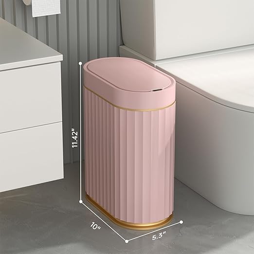 ELPHECO Sensor Trash Can 2 Gallon Waterproof Motion Sensor Trash Can, Automatic Bathroom Trash Bin, Slim Garbage Can for Dorm Room, Pink Gold