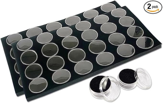 TheDisplayGuys For Your Modern Living 2-Pack 24-Jars Velvet Foam Padding Jewelry Container Inserts - Tray/Case Liners - Large Gem, Beads, Collectibles Storage Box (Black) by The Display Guys