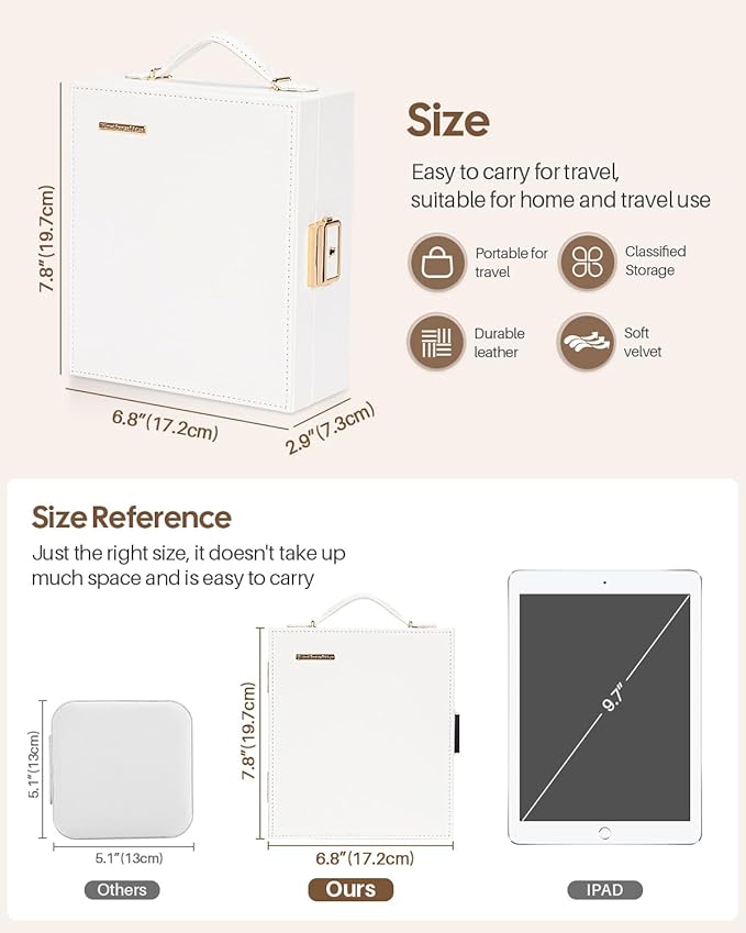 Enthralite Large Travel Jewelry Case: Portable Jewelry Box with Mirror - PU Leather Small Jewelry Organizer for Rings Earrings Necklaces Bracelets - Birthday Gift for Her
