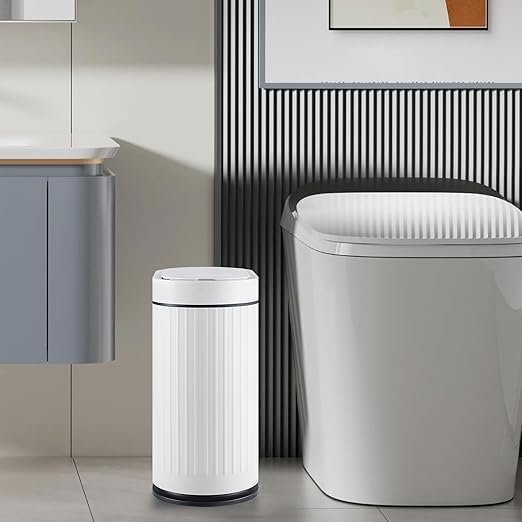 SYNCVIBE Bathroom Sensor Trash Can with Lid Automatic 2 Gallon Smart Garbage Can Bathroom Decor, 7.5 Liter Small Trash Bin, Motion Sensor Waterproof Wastebasket for Office, Bedroom, White Black