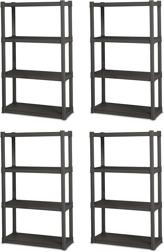 Sterilite 4-Pack 4 Shelf Unit, Heavy-Duty Shelving Storage and Utility Rack - Standing Plastic Organizer Shelves for Kitchen, Bathroom, and Garage