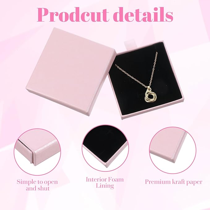 Jewellery Gift Box, 4 Pcs Ring Necklace Box Small Gift Boxes for Bracelets Earrings Necklaces Bracelet Drawer Organizer Square Pendent Storage Case for Birthday DIY Wrapping(Pink)