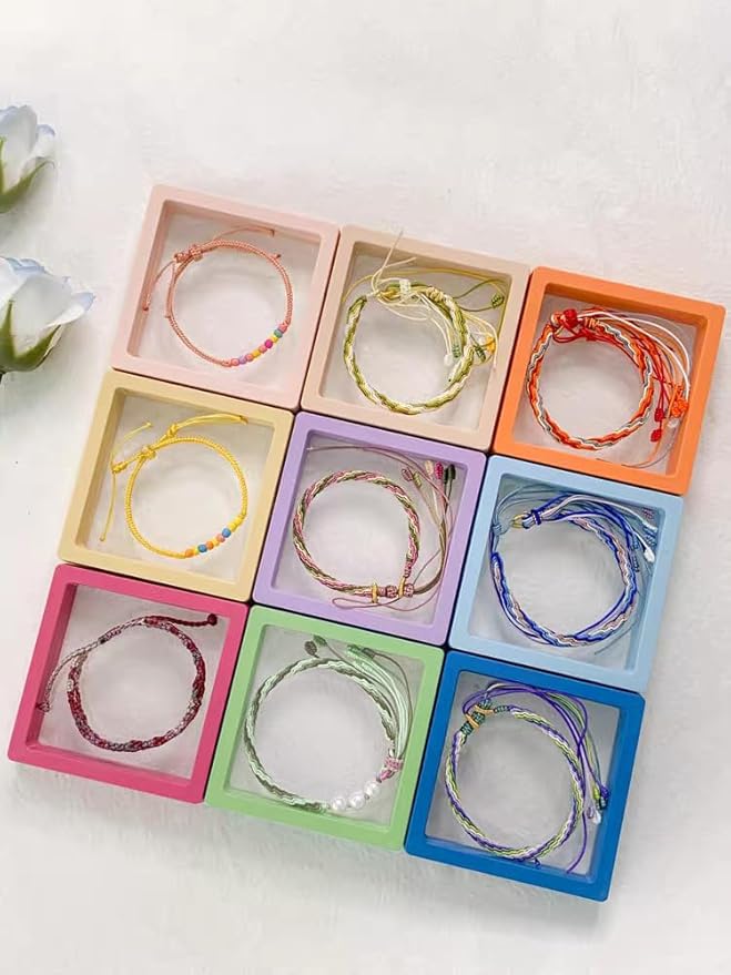 12PCS 3D Floating Frame Display Stand, Jewelry Box, Gift Box, Ornament Organizer, Small Travel Jewelry Box, PE Film Anti-Oxidation, Suspended Display Box Stackable (3.54*3.54，Type 7)