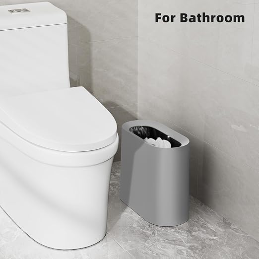 SUBEKYU 2.3 Gal Trash Can for Bathroom,Small Office Garbage Can for Kitchen,Slim Rectangular Waste Bin,Plastic,Grey