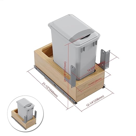 Dowell Single 35Qt Undermount Trash Pull-Out Waste Container with Full Extension Soft-Close Slides, Bottom Mounted, Face Frame/Frameless Min. Cabinet Opening: 12-1/2 Inch Wide-4008 0115 35