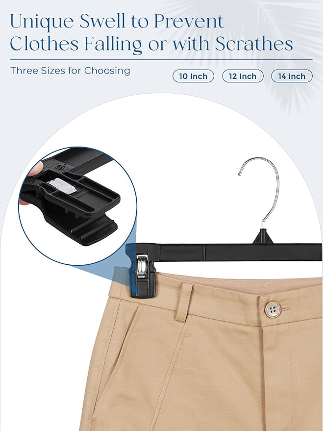 Smartor Plastic Pants Hangers - 30 Pack, Black Pant Hanger, Shorts Hangers with Non-Slip Clips, Dress, Heavy Duty Hanger for Trouser, Slack, Skirt, Demin Jean, Dress - 14 Inch