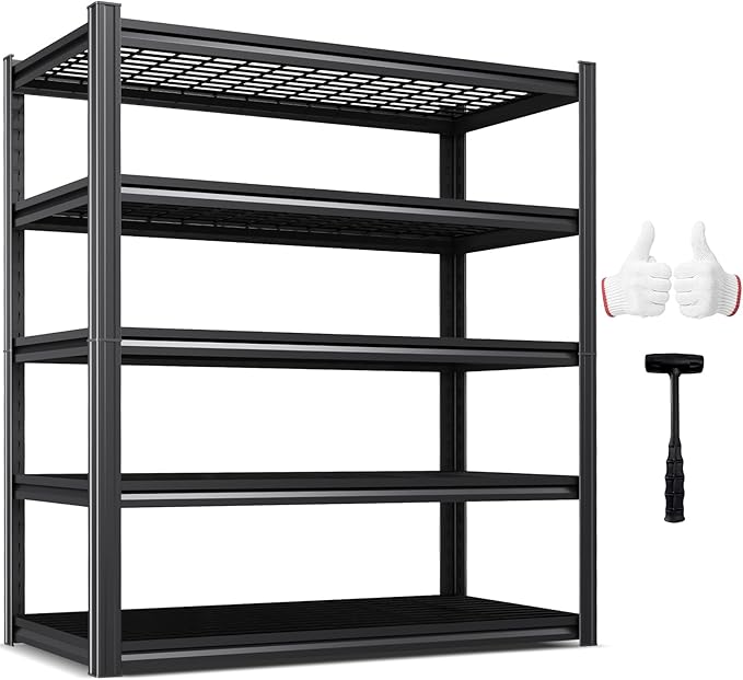 59" W Storage Shelves,5 Tier Adjustable Heavy Duty Storage Shelves,Quick Assembly Standing Garage Storage,Utility Metal Wire Shelving Unit for Warehouse,Basement,Shop,59" W X 19.7" D X 72" H