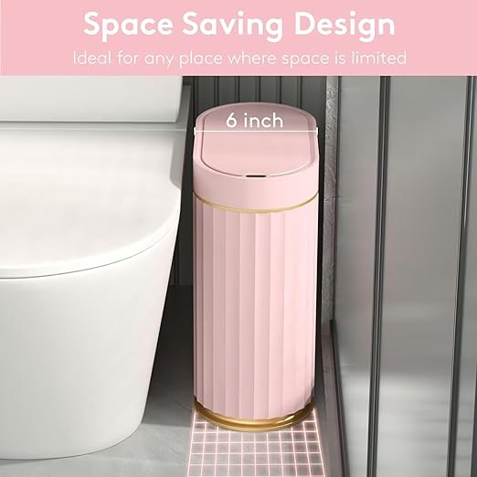 ELPHECO Sensor Trash Can 2 Gallon Waterproof Motion Sensor Trash Can, Automatic Bathroom Trash Bin, Slim Garbage Can for Dorm Room, Pink Gold