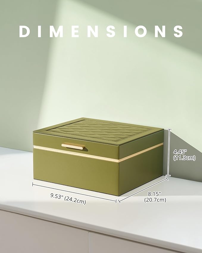 Lolalet Jewelry Box Organizer for Women Girls, 2 Layer Jewelry Organizers and Storage for Necklace Earrings Rings Bracelets, Large Jewellery Holder Case Birthday Mothers Day Gifts -Olive Green
