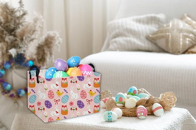 Rectangular Easter Basket Kids Basket Rectangular Cute Storage Bin Organizer Box Room Decor for Home Decor.(Bowknot eggs)