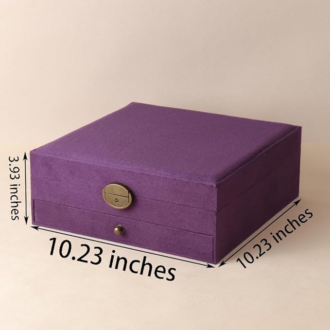 Women Jewelry Box Lockable 3 Layers Large Jewelry Organizer Storage Case for Earrings Necklaces Rings Bracelets,Green Display Jewel Holder (Purple)