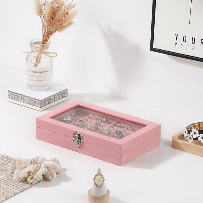Travel Jewelry Box,Small Jewelry Case,Rings Earrings Cufflinks Organizer for Girls (Pink, Ring Box)