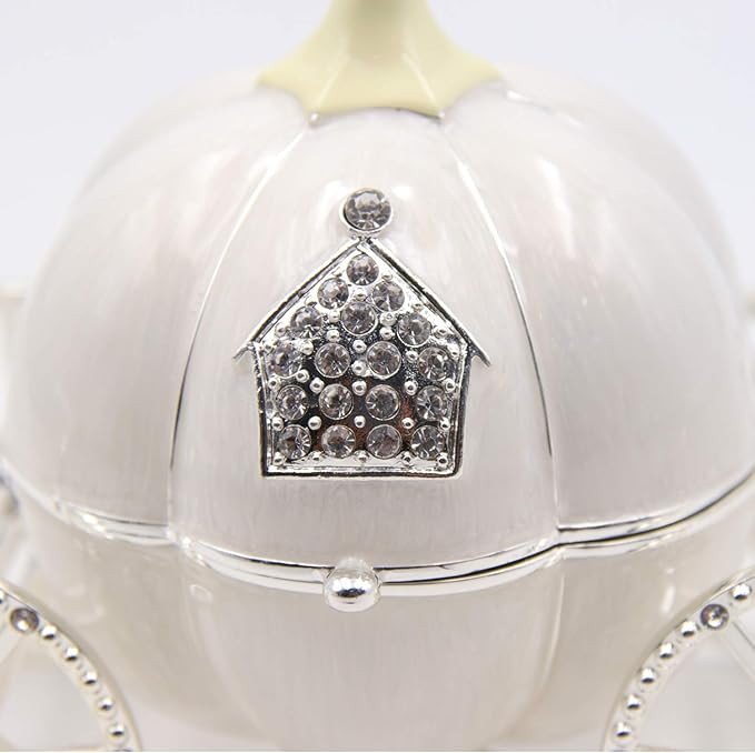 LASODY Crystal Cinderella Pumpkin Carriage Decorative Hinged Jewelry Trinket Box Unique Gift for Family,Jewelry Chests Wedding Valentine‘ Day, Mother’s Day Gifts (Small, Pumpkin Car Jewelry Box)