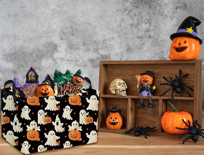 Rectangular Halloween Basket Pumpkin Baskets Trick or Treat Basket Rectangular Organizer Box Room Decor for Halloweens Parties(Black Halloween)