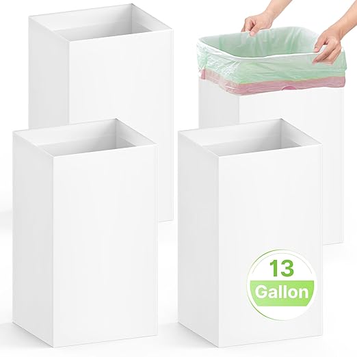 Magicheap 4 Pack Extra Large Disposable Trash Cans, Reusable Portable Garbage Can, 13 Gallon (21.6" H x 13.5" W x 10" D), Extra Thick Recycled Cardboard Portable Garbage Can and Recycling Bins,White
