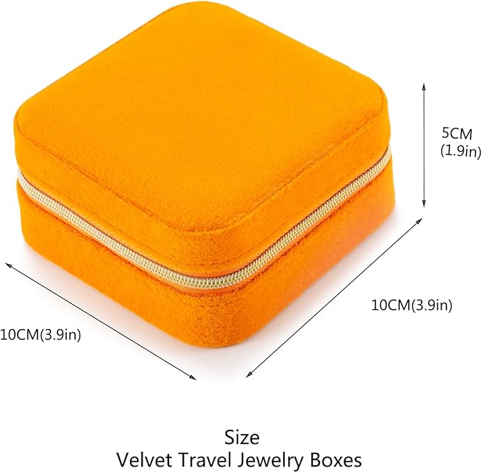 TRODANCE Plush Velvet Travel Jewelry Case Organizer, Small Travel Jewelry Box,Portable Jewelry Box Travel Mini Organizer Portable Display Storage Box For Rings Earrings Necklaces (Orange)