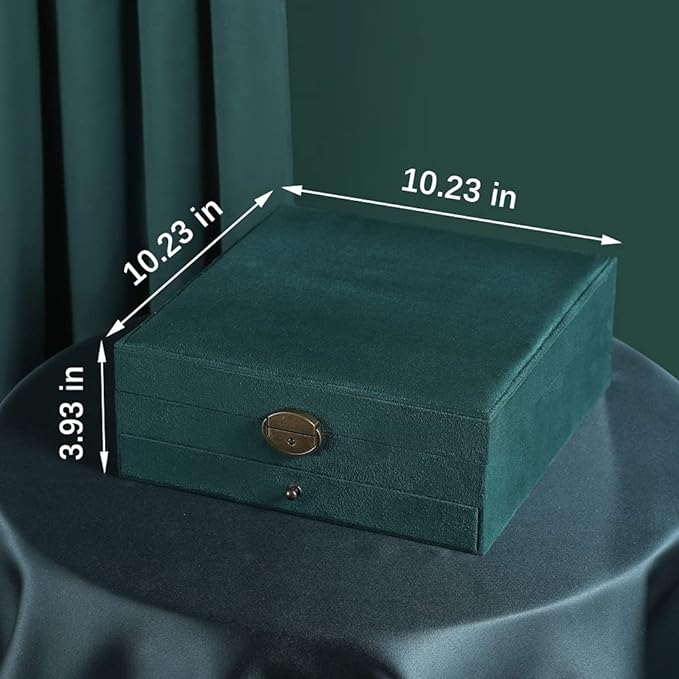 Women Jewelry Box Lockable 3 Layers Large Jewelry Organizer Storage Case for Earrings Necklaces Rings Bracelets,Green Display Jewel Holder (Green)