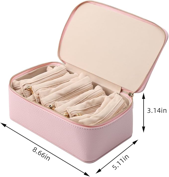 NCONCO Travel Jewelry Box, Portable PU Leather Travel Jewelry Organizer with 12pcs Velvet Bags Compact & Lightweight Travel Jewelry Case for Necklaces Rings Earrings Sorting Storage