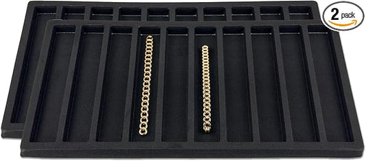 TheDisplayGuys For Your Modern Living 2-Pack 10-Compartments Vertical Flocked Velvet Jewelry Display Inserts - Tray/Case Liners - Bracelet Necklace Storage, (Black) by The Display Guys