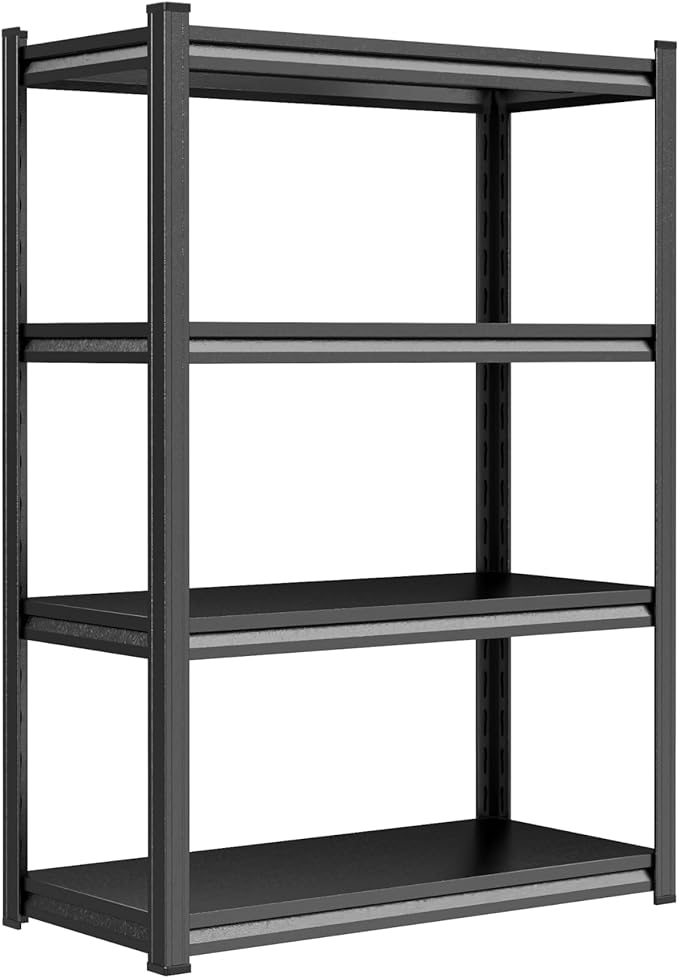 PRESTELION 44" H Storage Shelves 4-Tier Metal Shelf 2000LBS Garage Shelving Unit Adjustable Shelf for Basement, Warehouse, Pantry, Closet, Kitchen 44" H x 31.5" W x 13.8" D, Black