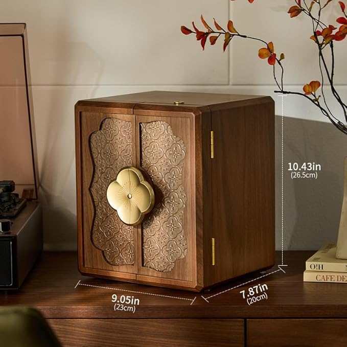 Lockable Walnut Jewelry Box with Key, 5-Layer Jewelry Organizer Storage Box for Necklaces, Rings, Earrings & Bracelets - Mothers Day Gifts for Mom